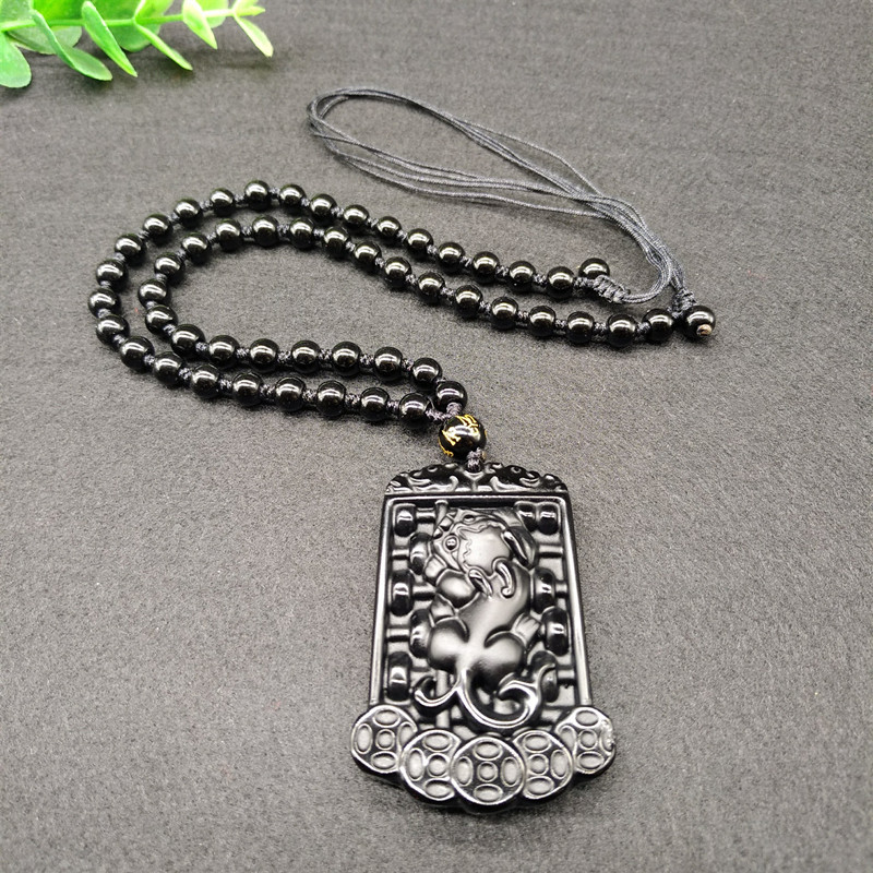 Title 6, Obsidian Pixiu Pendant Ruyi Abacus Jade Necklac...