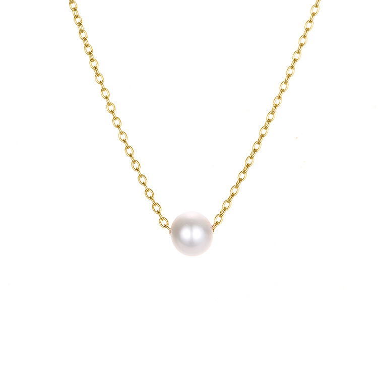 Title 2, Simple Pearl Pendant Stainless Steel Gold Plate...