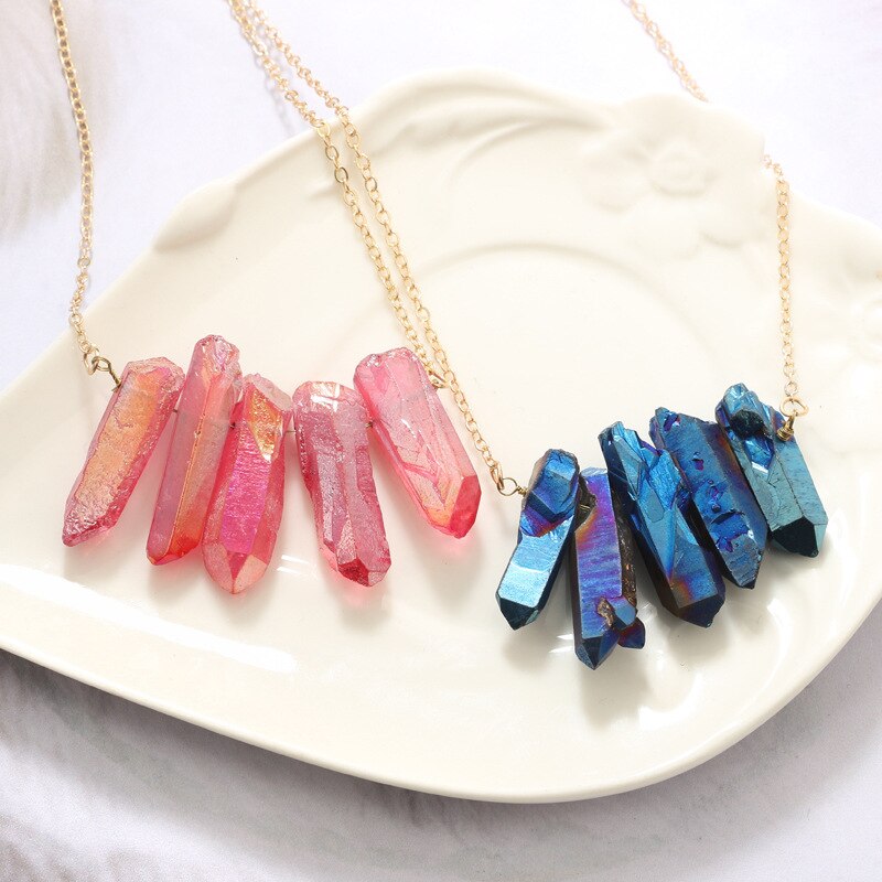 Title 3, Irregular crystal natural stone multicolor neck...