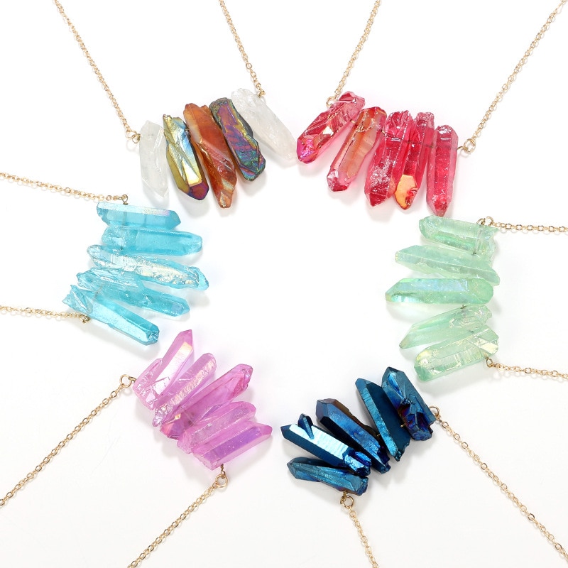 Title 4, Irregular crystal natural stone multicolor neck...