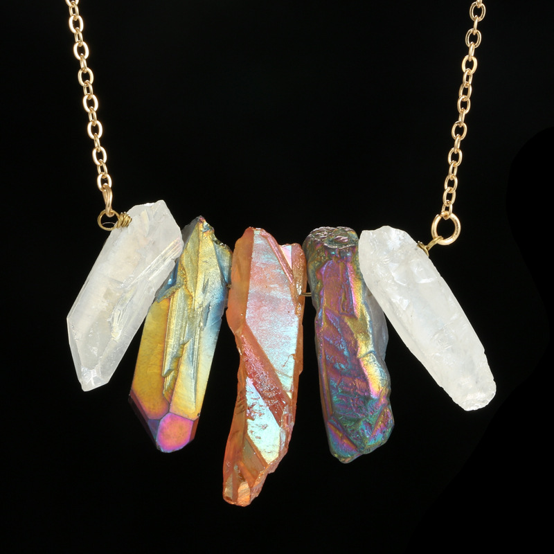 Title 16, Irregular crystal natural stone multicolor neck...