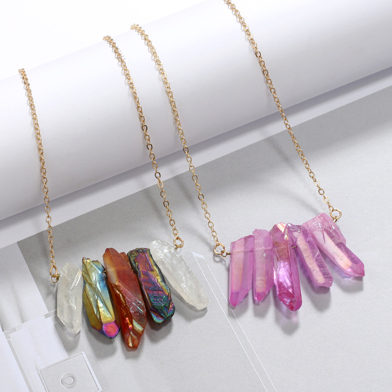 Title 27, Irregular crystal natural stone multicolor neck...