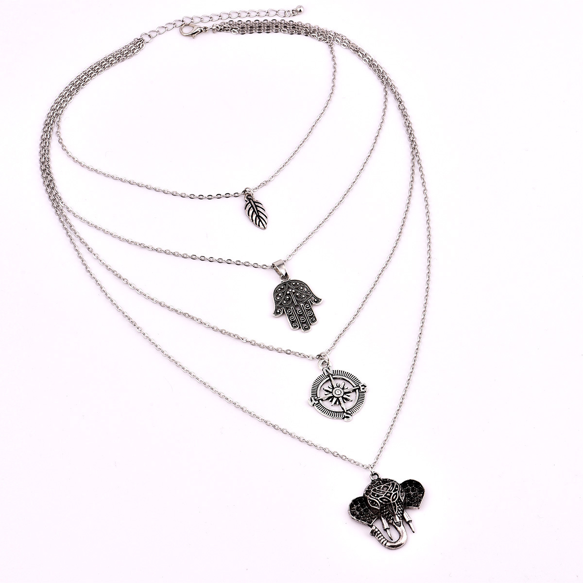 Title 4, Leaf palm compass elephant multi-layer necklace