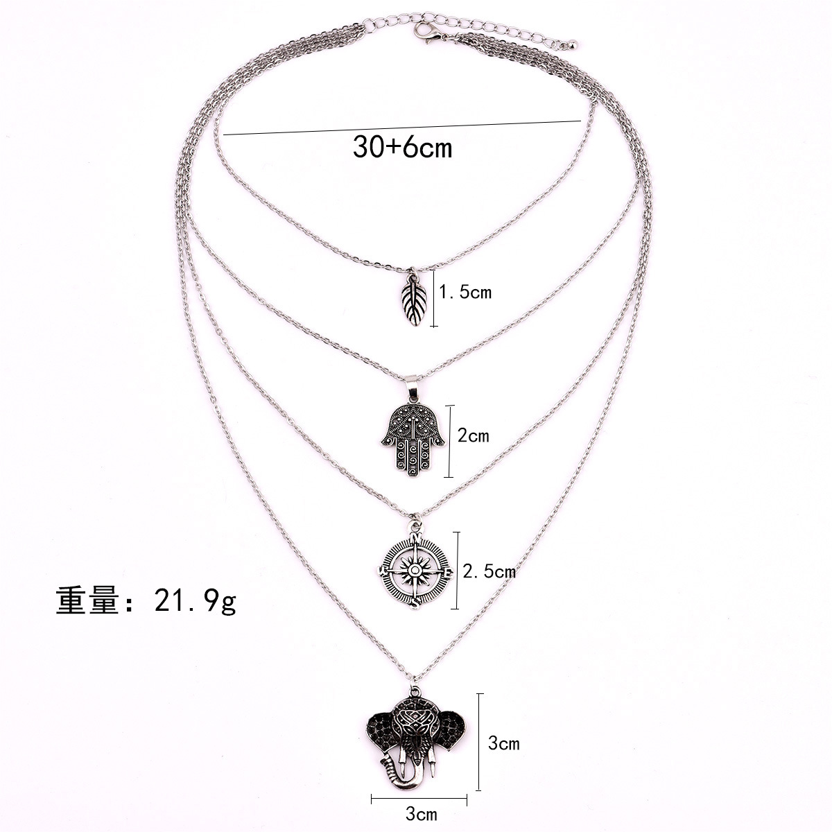 Title 5, Leaf palm compass elephant multi-layer necklace