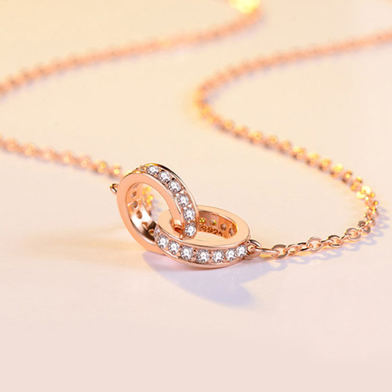 Title 1, Necklace Double Ring Rose Gold Clavicle Chain