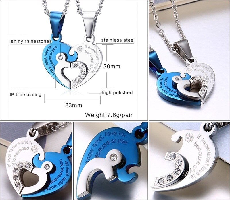 Title 9, Love puzzle titanium steel couple necklace – a ...