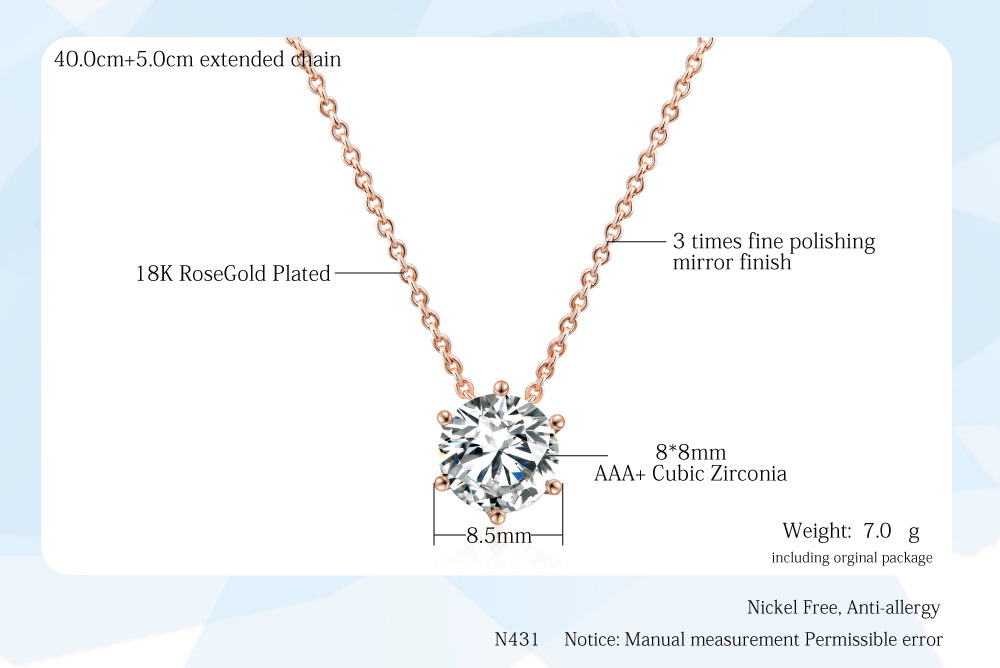 Title 1, Fashion Pendant Necklace Six-Prong Set Zircon