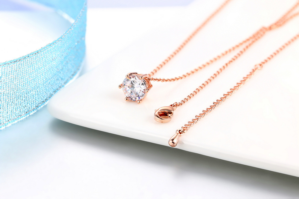 Title 4, Fashion Pendant Necklace Six-Prong Set Zircon