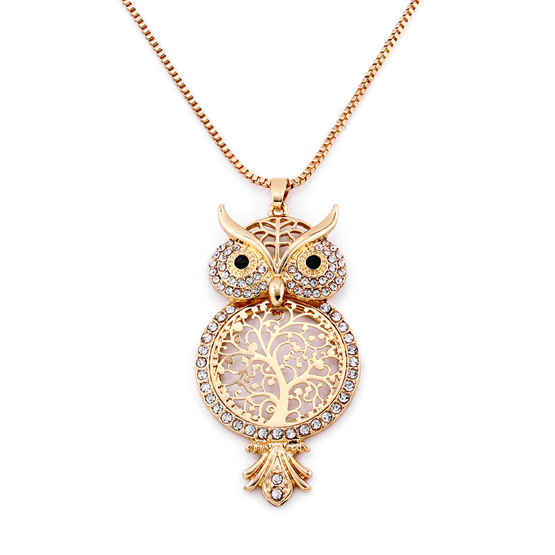 Title 4, Fashion long diamond-studded hollow owl sweater...