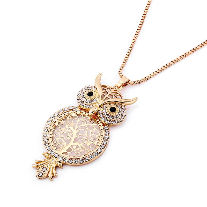 Title 5, Fashion long diamond-studded hollow owl sweater...