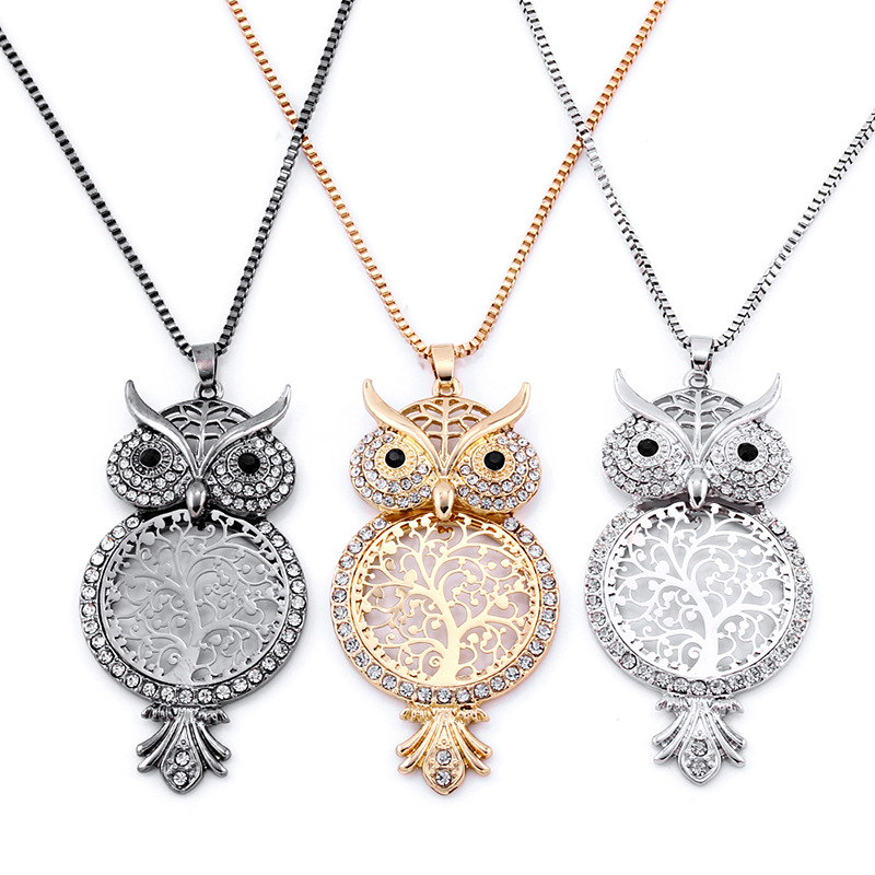 Title 6, Fashion long diamond-studded hollow owl sweater...