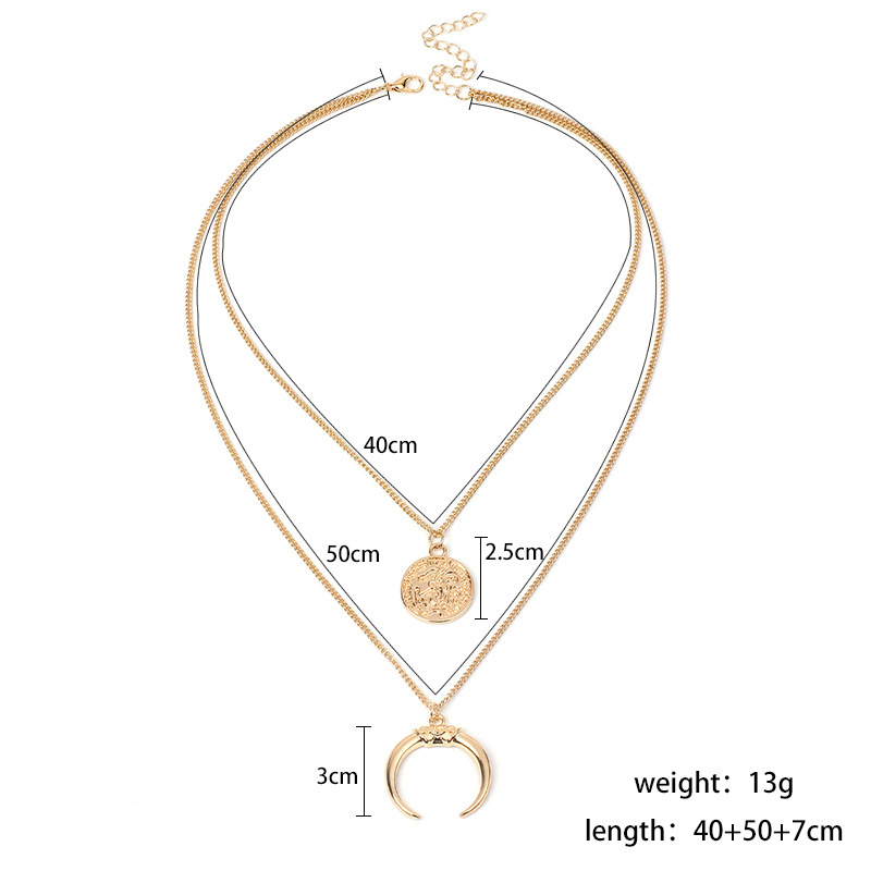 Title 1, Multi-layer moon disc pendant womens necklace