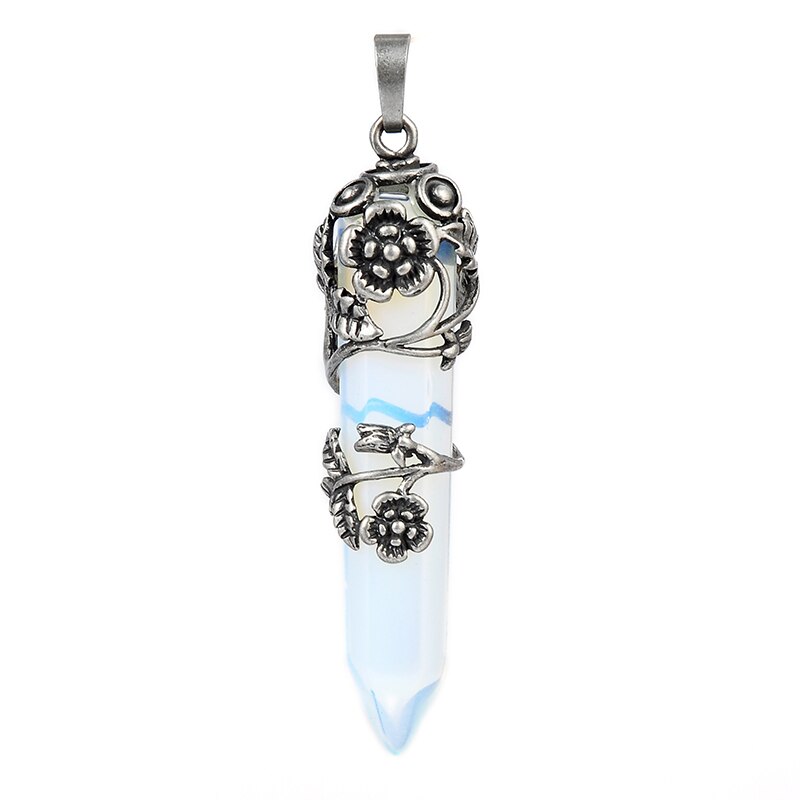 Title 1, Natural stone crystal hexagonal column pendant