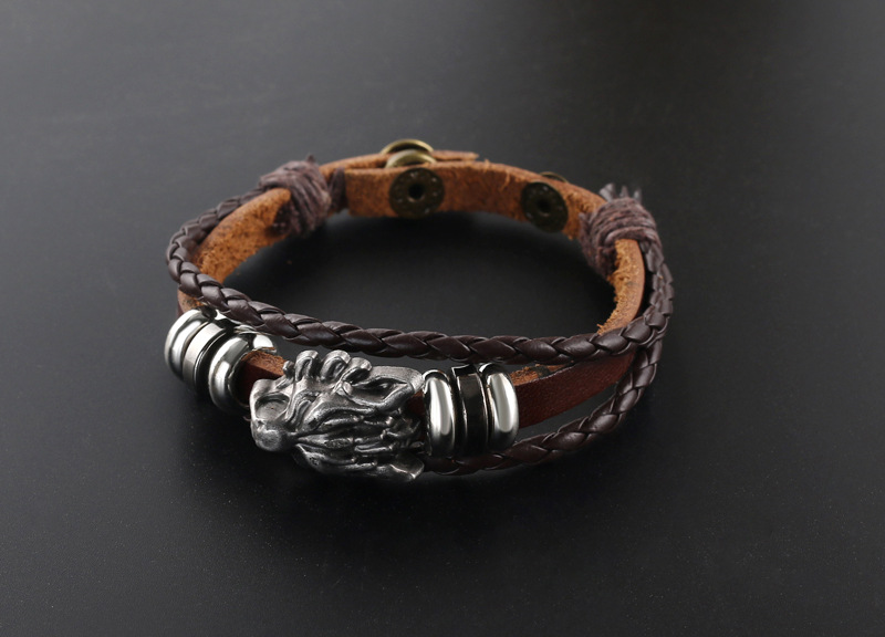 Title 2, Vintage Leather Wolf Bracelet