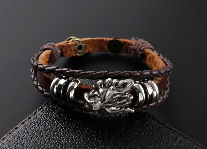 Title 4, Vintage Leather Wolf Bracelet