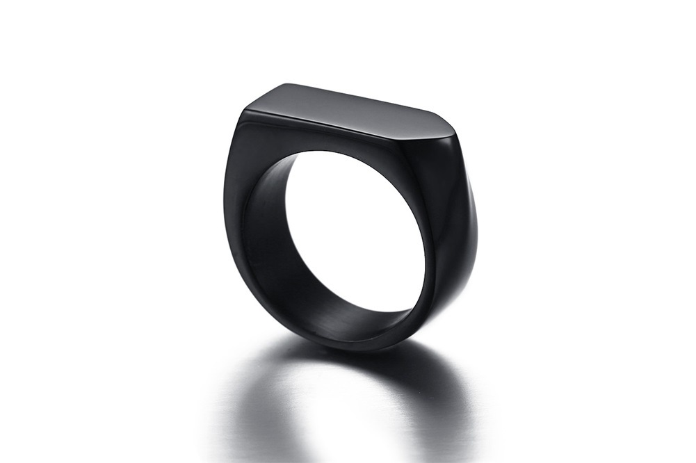 Title 5, Bague Homme Carrée Noire Acier Inoxydable Style...