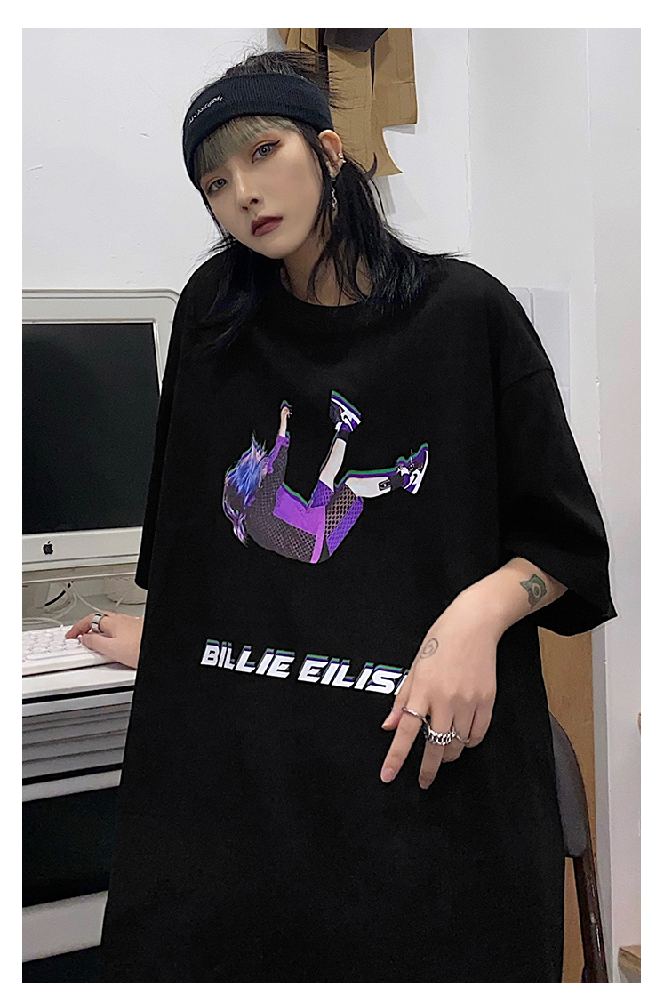 Hiphop Vintage Tee Billie Eilish Beauty Hip Hop Singer Short-sleeved T-shirt Tide Brand Bi Li 1631734780154482688