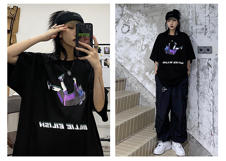 Hiphop Vintage Tee Billie Eilish Beauty Hip Hop Singer Short-sleeved T-shirt Tide Brand Bi Li 1631734780854931456