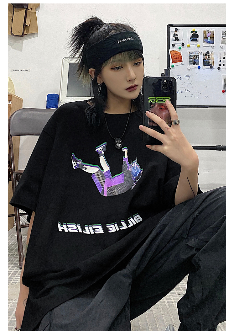 Hiphop Vintage Tee Billie Eilish Beauty Hip Hop Singer Short-sleeved T-shirt Tide Brand Bi Li 1631734782528458752
