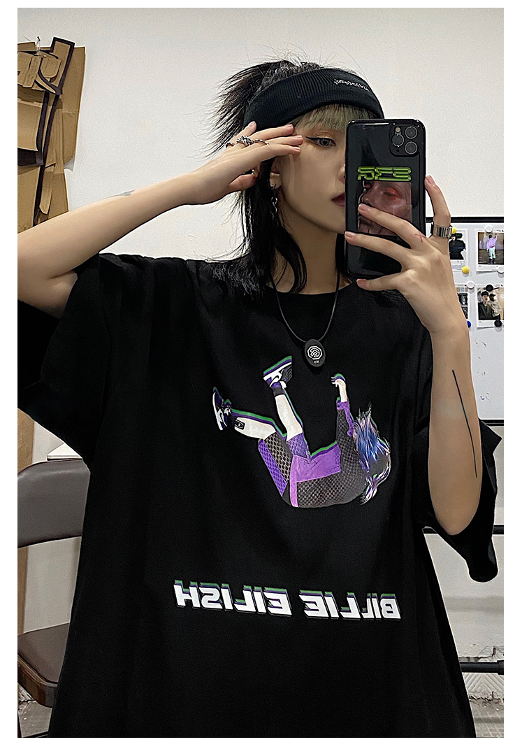 Hiphop Vintage Tee Billie Eilish Beauty Hip Hop Singer Short-sleeved T-shirt Tide Brand Bi Li 1631734784390729728