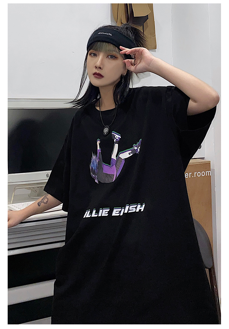 Hiphop Vintage Tee Billie Eilish Beauty Hip Hop Singer Short-sleeved T-shirt Tide Brand Bi Li 1631734785137315840