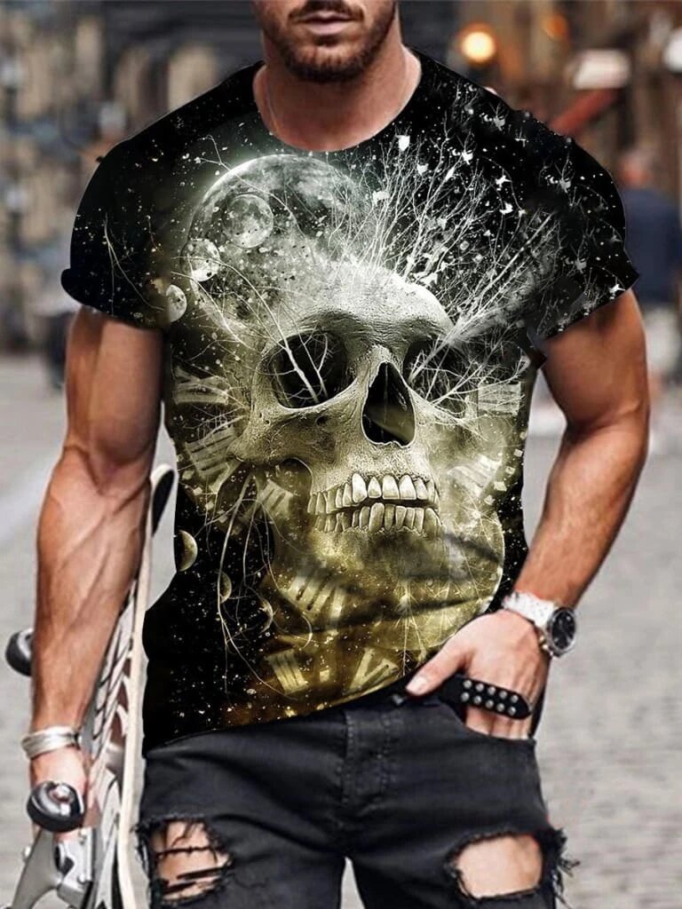 Title 1, MenS Street Casual Skull Print Short-Sleeved T...