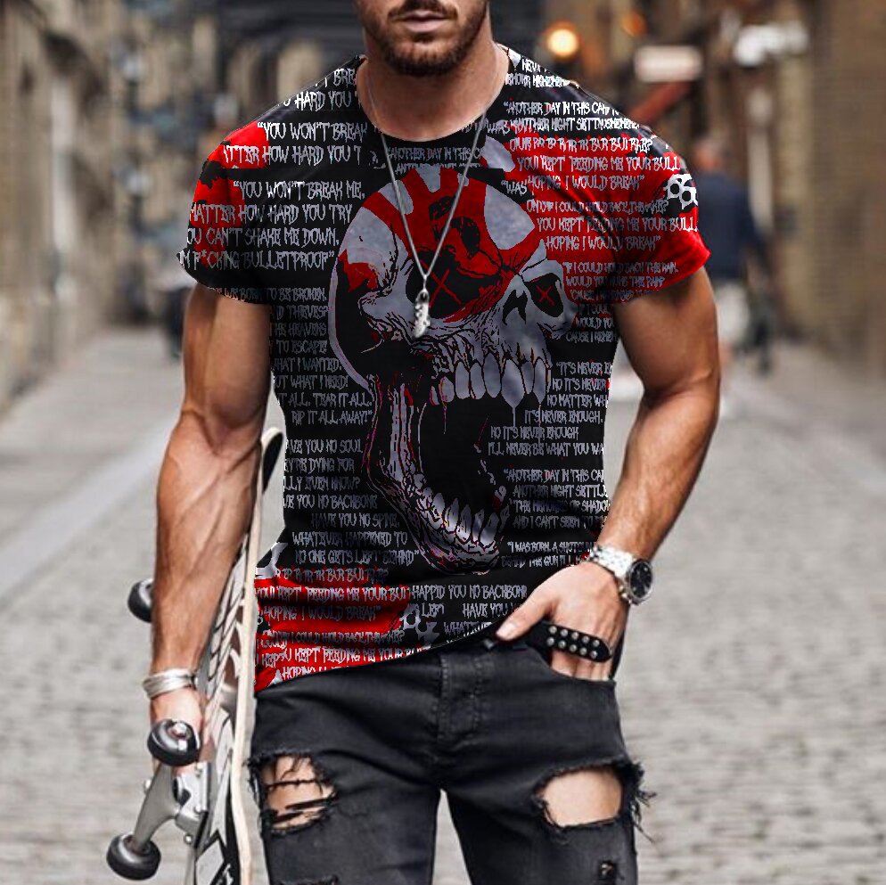 Title 2, MenS Street Casual Skull Print Short-Sleeved T...