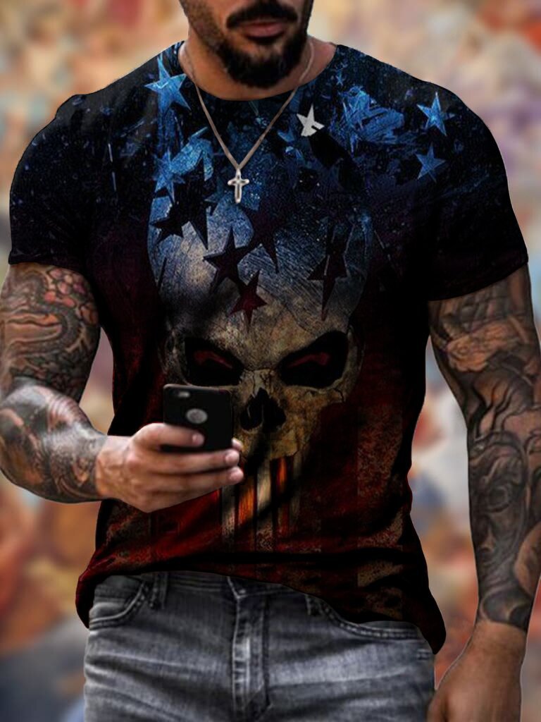 Title 4, MenS Street Casual Skull Print Short-Sleeved T...