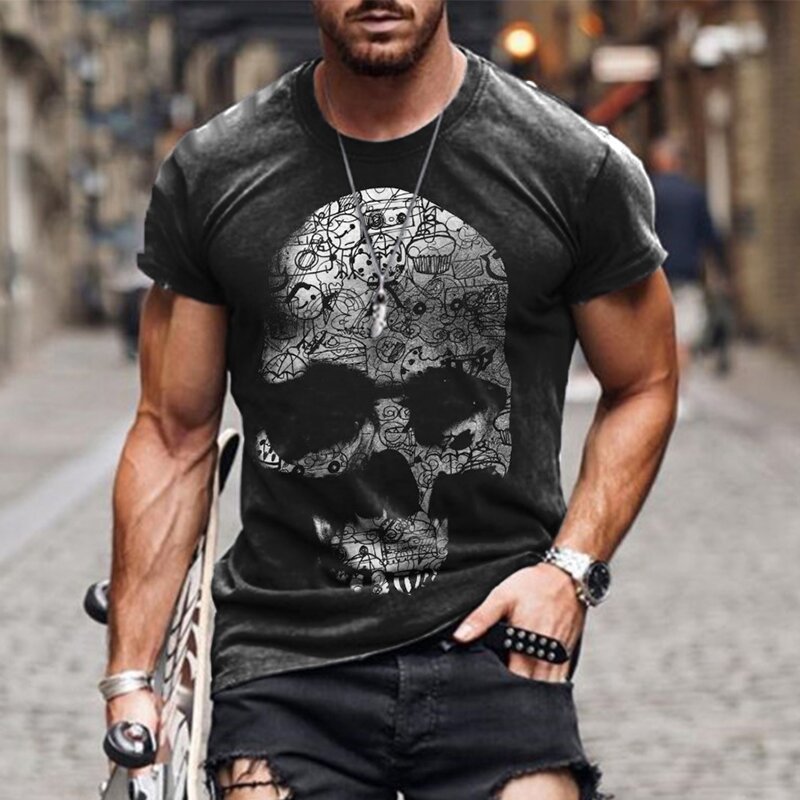 Title 5, MenS Street Casual Skull Print Short-Sleeved T...