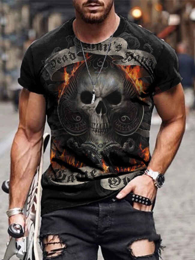 Title 6, MenS Street Casual Skull Print Short-Sleeved T...