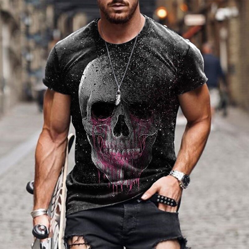 Title 7, MenS Street Casual Skull Print Short-Sleeved T...