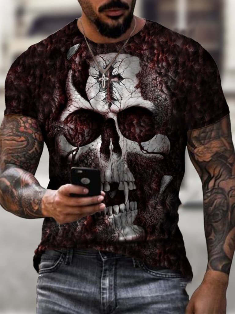 Title 10, MenS Street Casual Skull Print Short-Sleeved T...