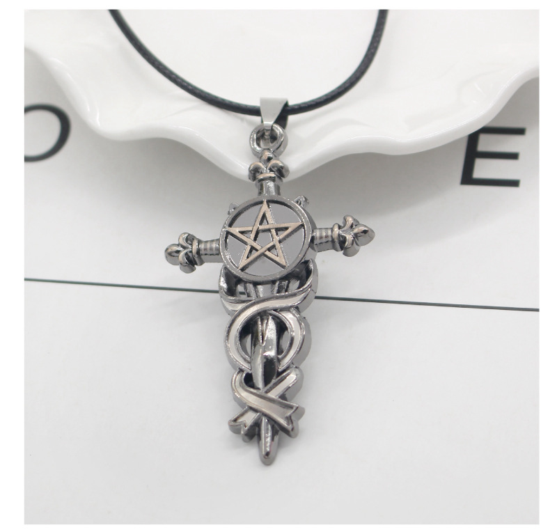 Title 1, Alloy five-pointed star sword cross necklace, a...