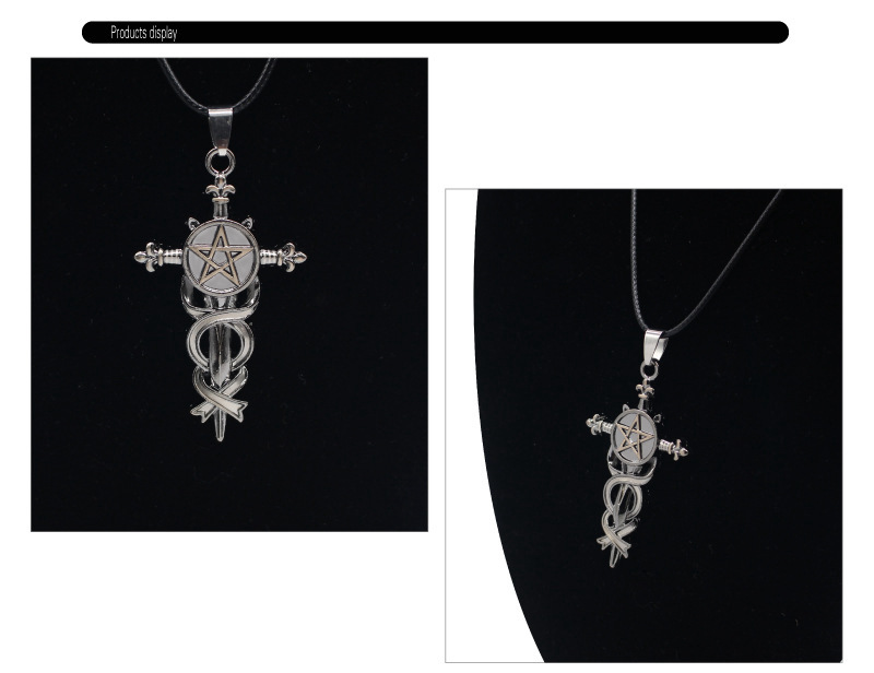 Title 2, Alloy five-pointed star sword cross necklace, a...