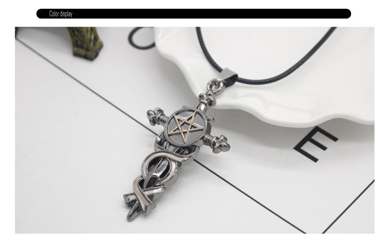 Title 4, Alloy five-pointed star sword cross necklace, a...