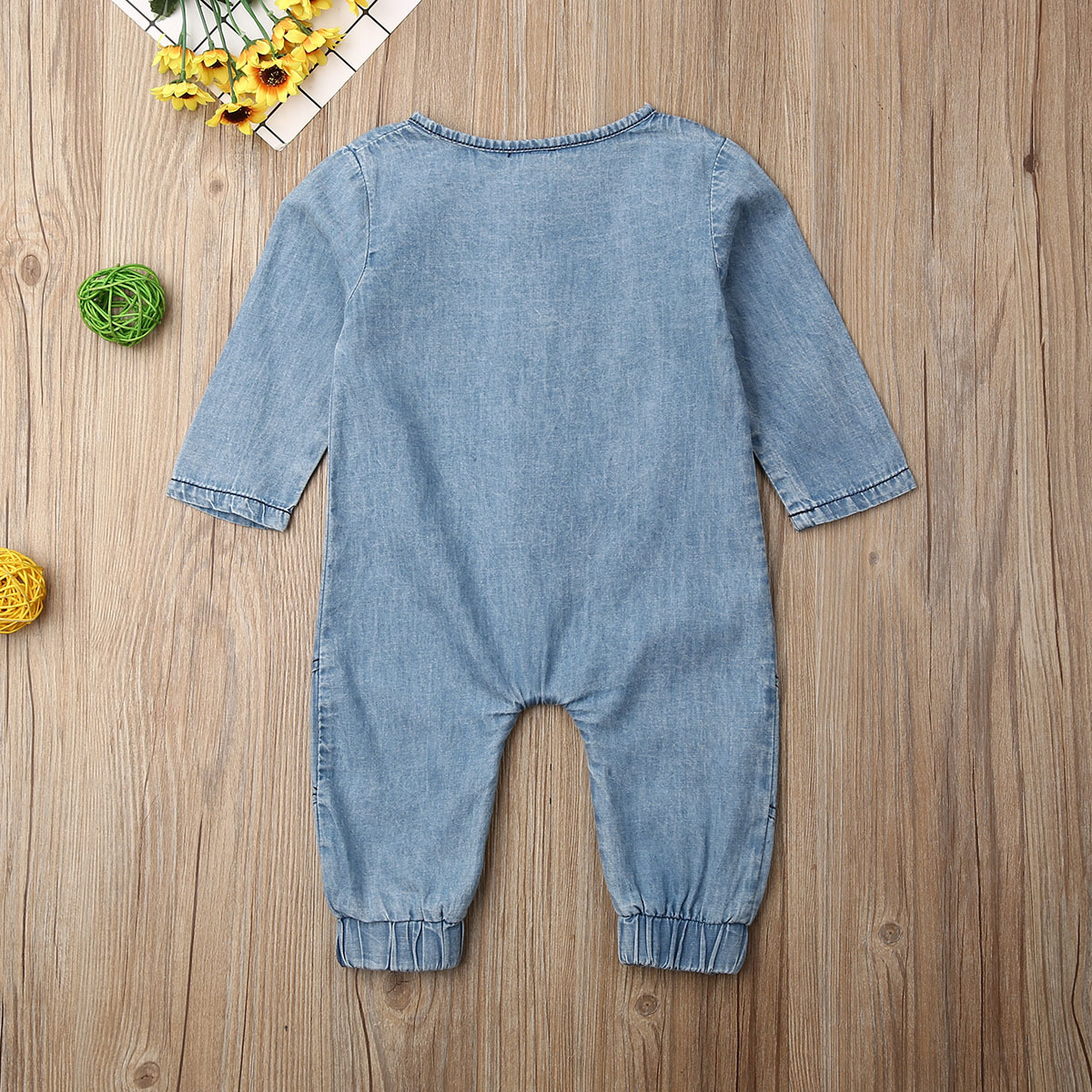 Title 4, Denim effen kleur jumpsuit met lange mouwen, ro...