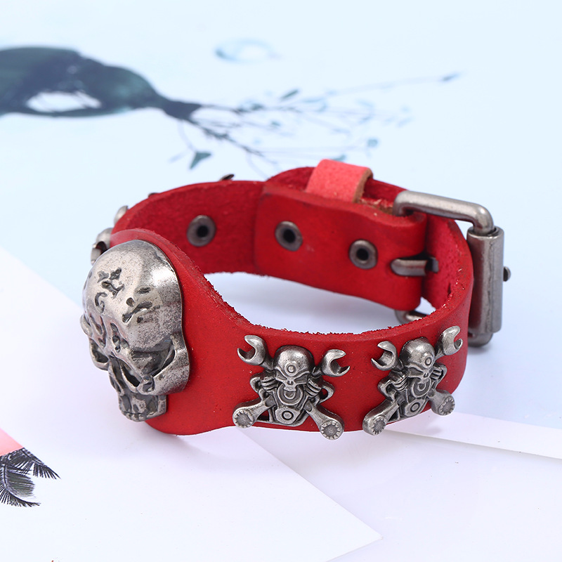 Title 2, Skull Punk Leather Bracelet