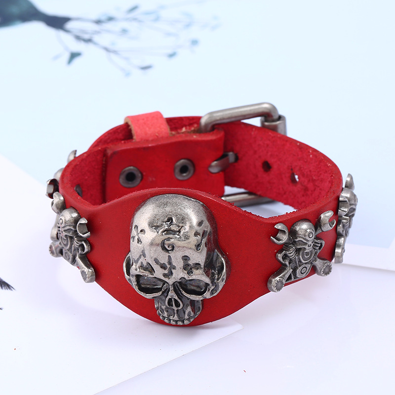 Title 4, Skull Punk Leather Bracelet