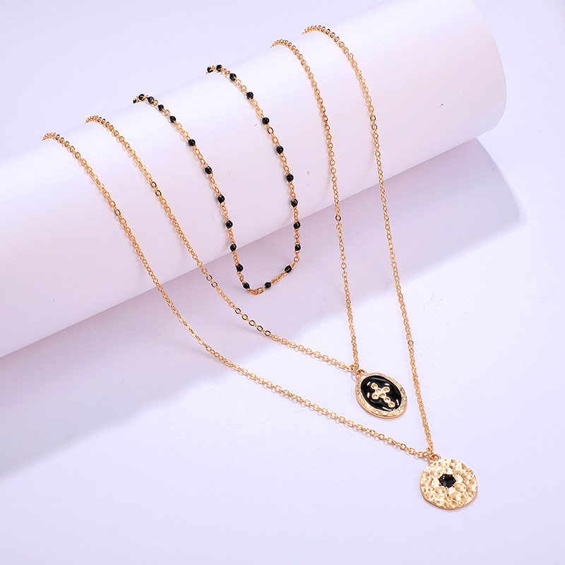 Title 5, Round cross multi-layer necklace