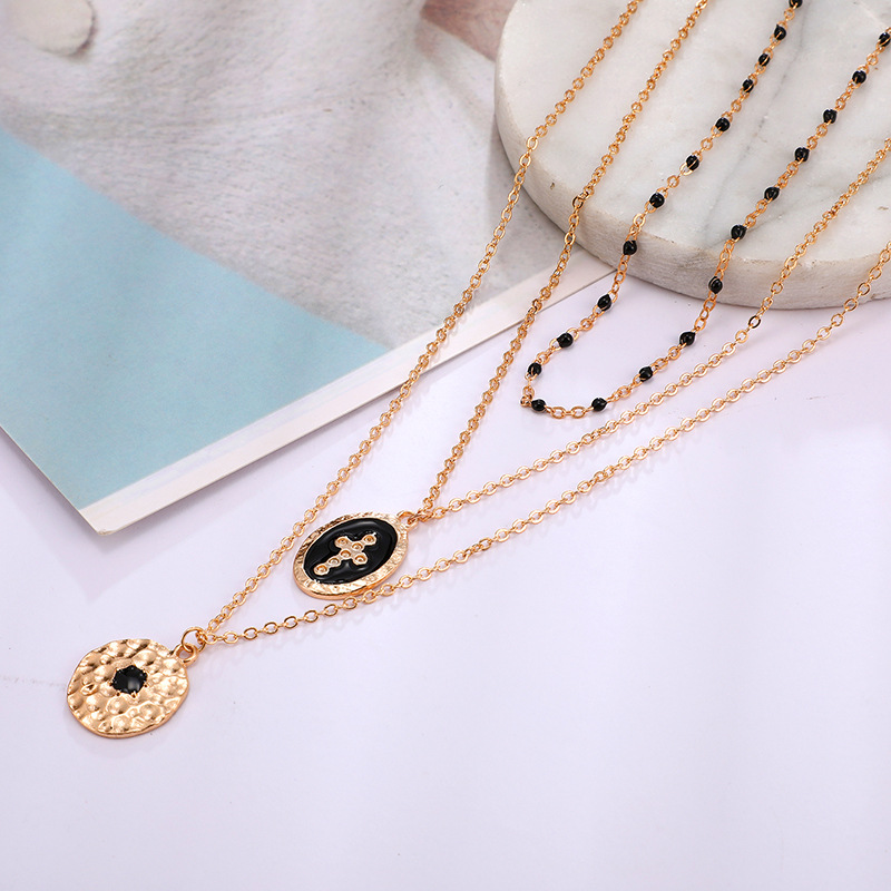 Title 6, Round cross multi-layer necklace