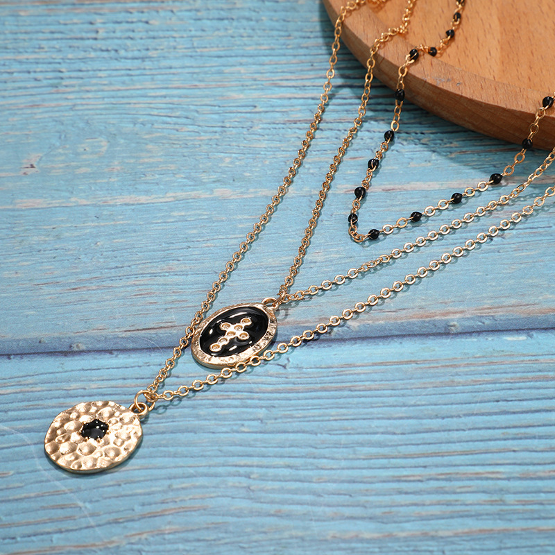 Title 7, Round cross multi-layer necklace