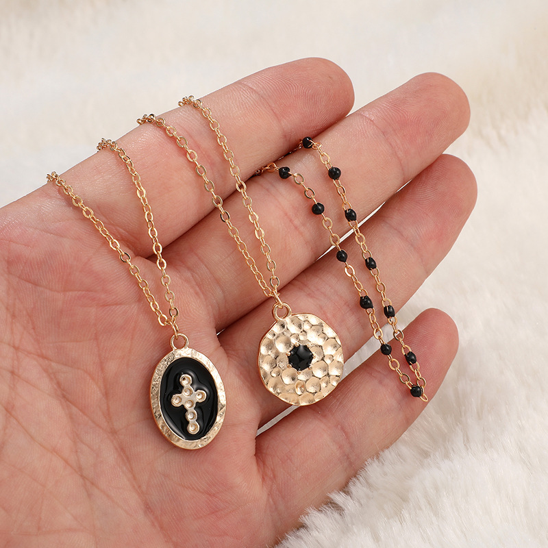 Title 8, Round cross multi-layer necklace