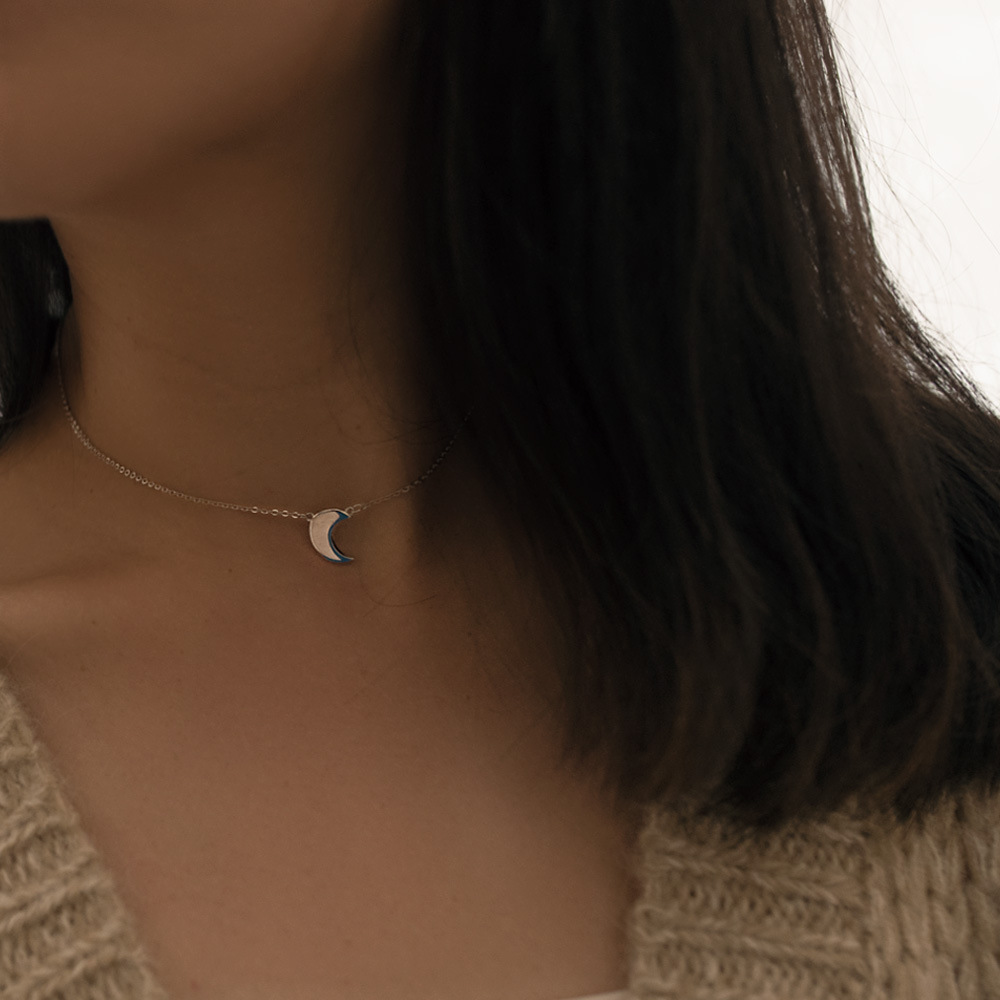 Title 1, Sterling Silver Moon Clavicle Necklace