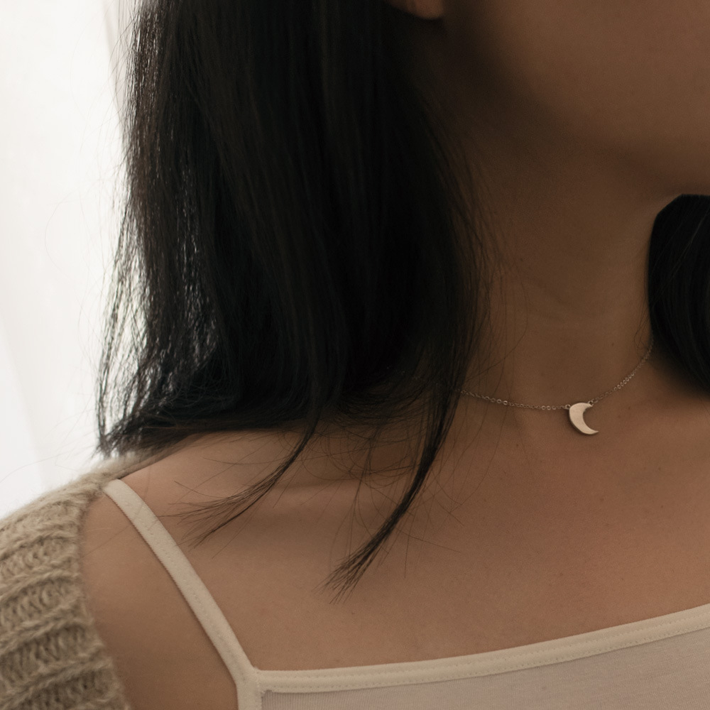 Title 2, Sterling Silver Moon Clavicle Necklace