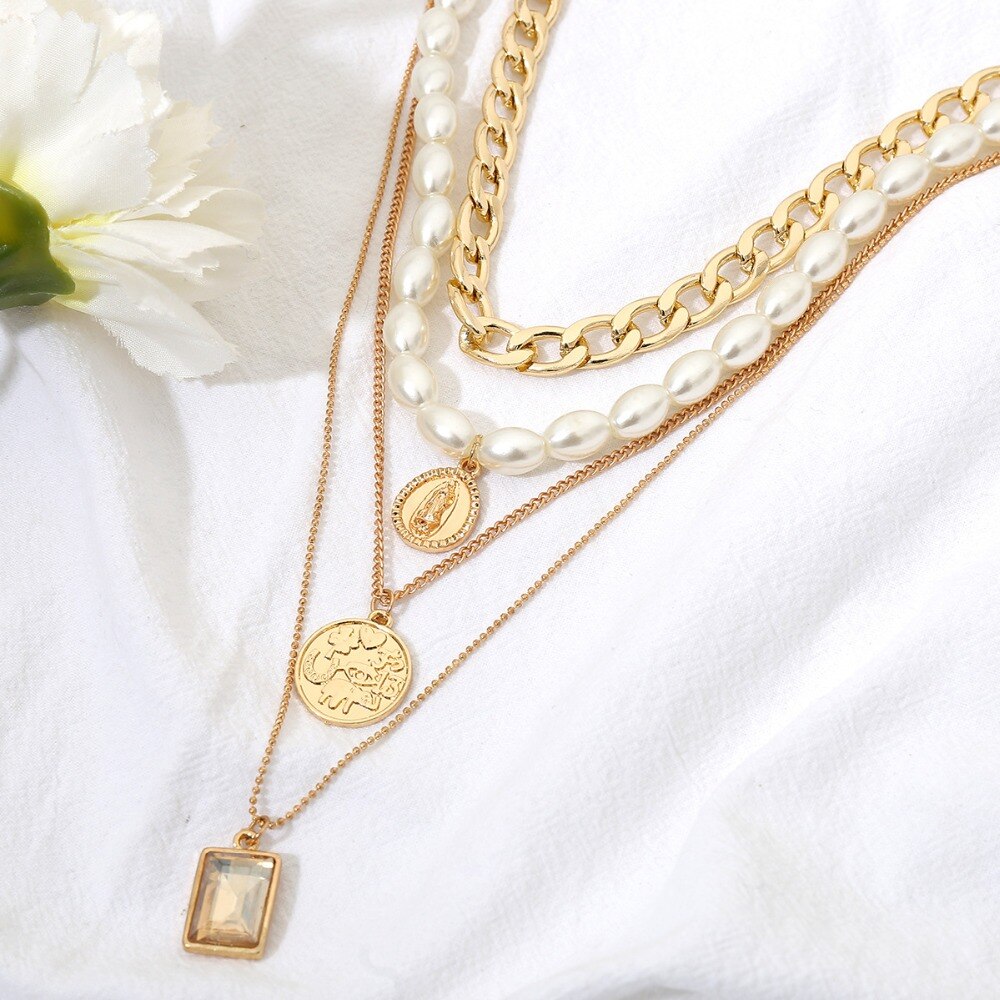 Title 5, Vintage coin gemstone necklace sweater chain fe...