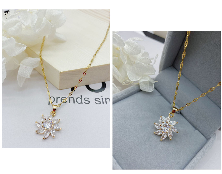 Title 1, Fashion White Crystal Sun Flower Pendant necklace