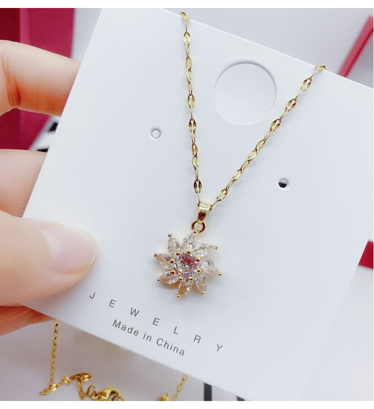 Title 2, Fashion White Crystal Sun Flower Pendant necklace