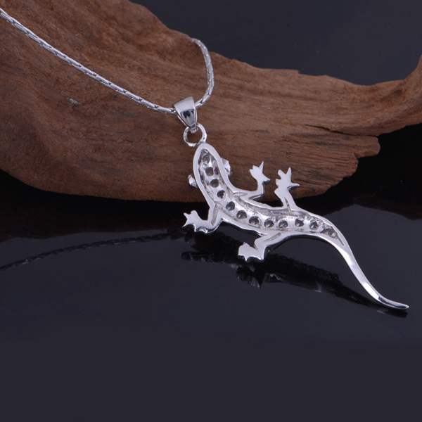 Title 6, 18K White Gold Plated Gecko Pendant