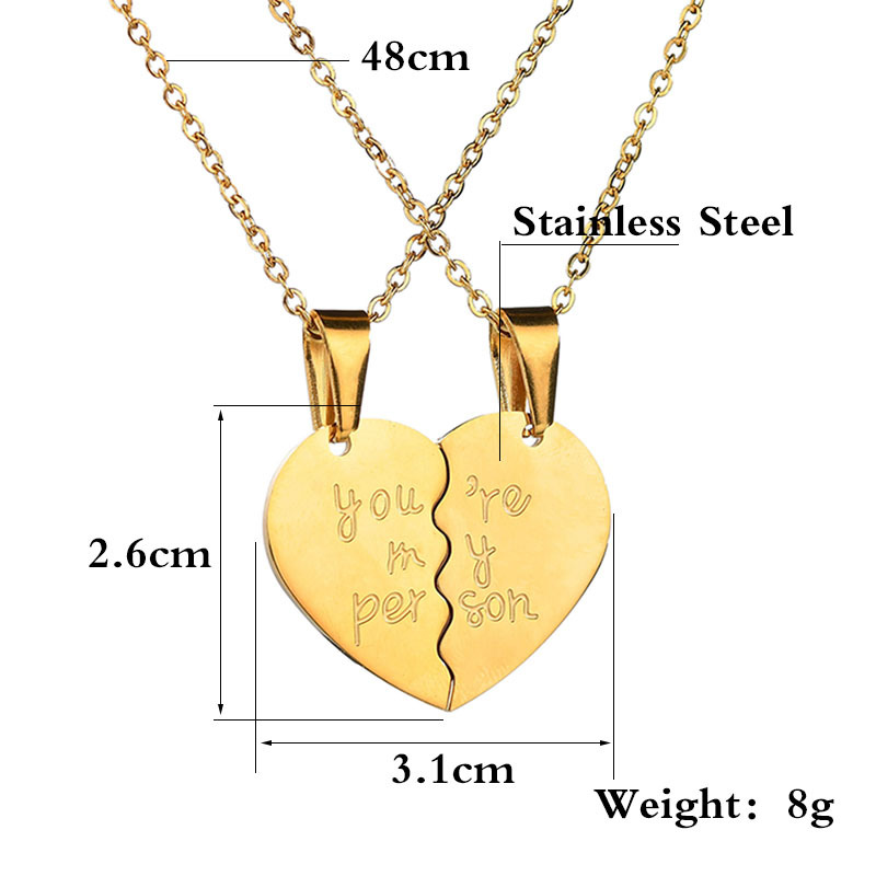 Title 1, Love Double Half Heart Stainless Steel Couple N...