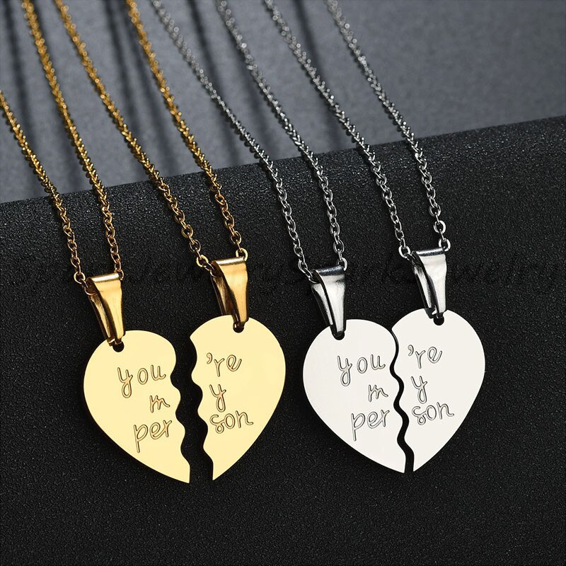 Title 3, Love Double Half Heart Stainless Steel Couple N...